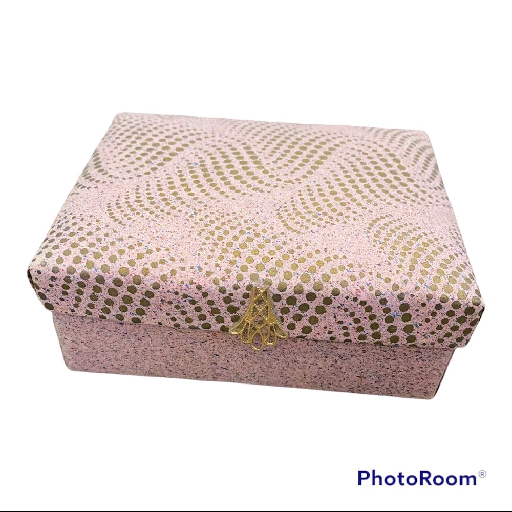 Jewelry Keepsake Box Pink Fabric Gold Print